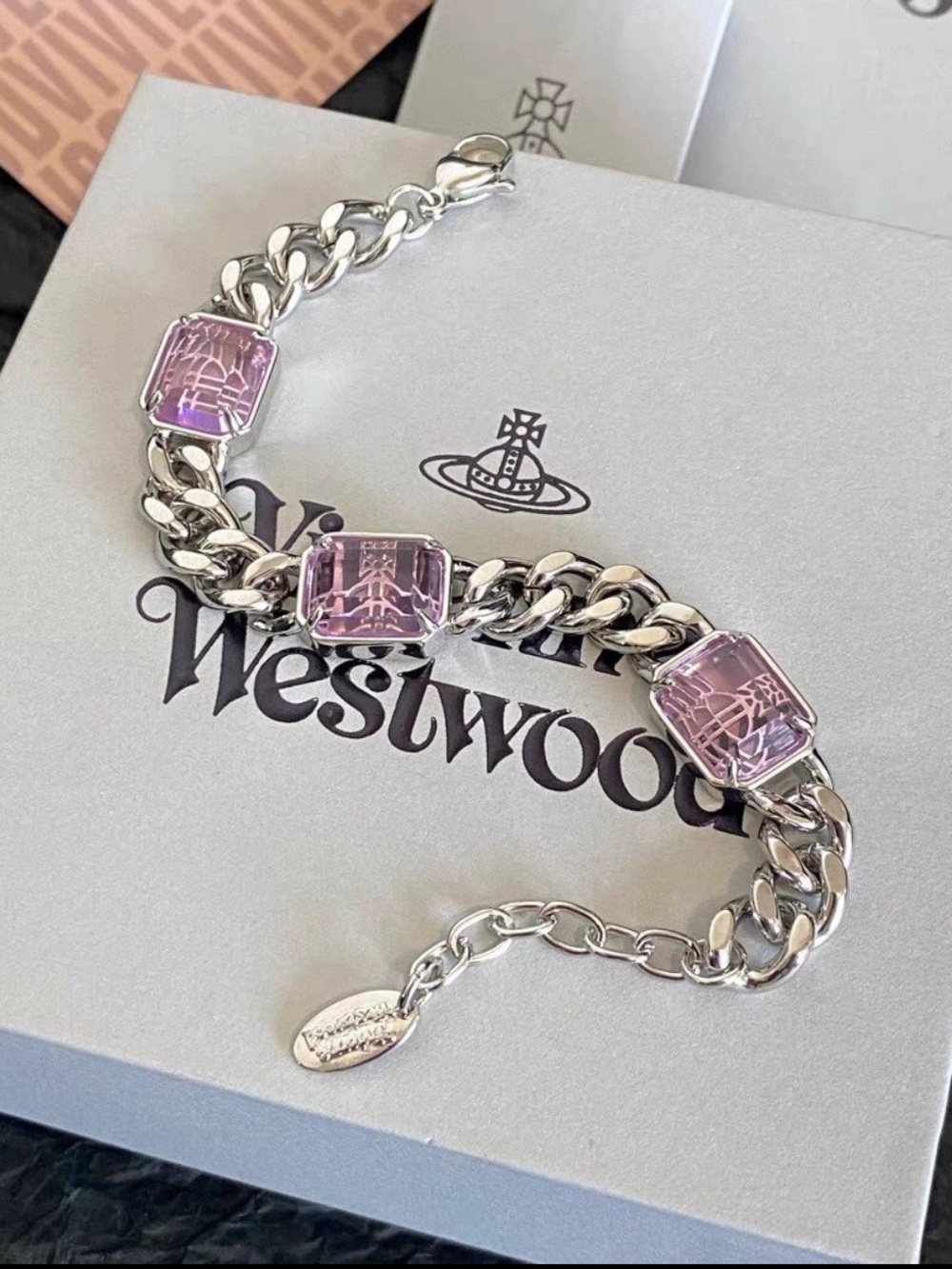 Vivienne Westwood Silver Link Bracelet with Lilac Crystal Accents